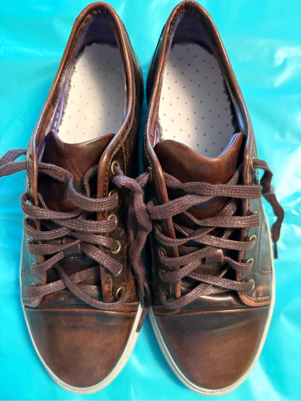 Noah Waxman Men's Brown Leather Casual Lace-Up Sneakers
